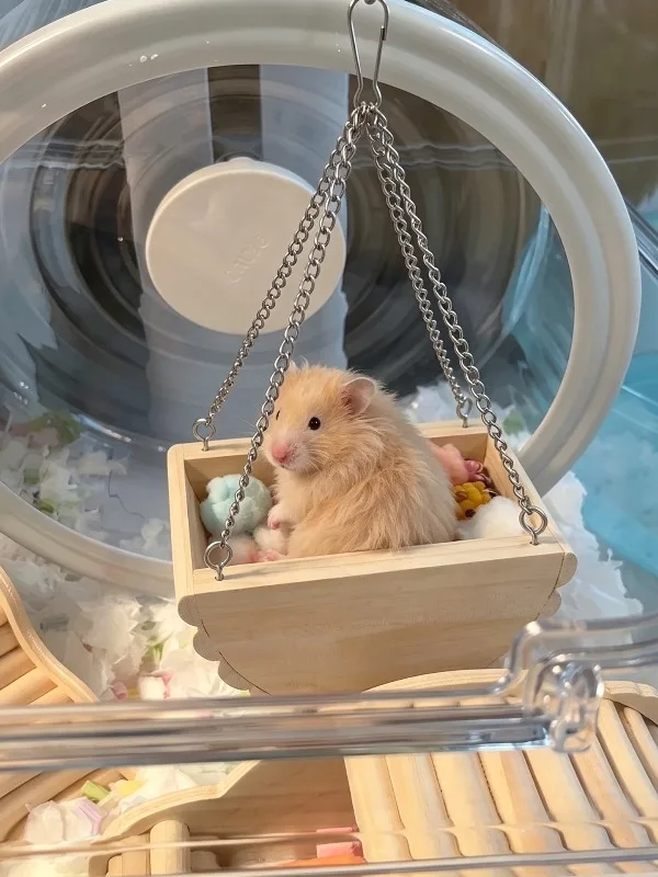 Half Moon Solid Wood Hamster Hanging Swing Bed Boat Shape Sleeping Nest Cage Decoration Toy for Golden Hamster Dwarf Hamster