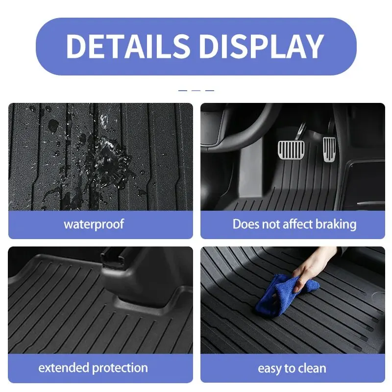 For Tesla Model 3 Y 3DTPE Floor Mats Black Pad Foot Pad Tesla Custom Floor Liner Fully Surrounded Floor Mats Waterproof Non-Slip