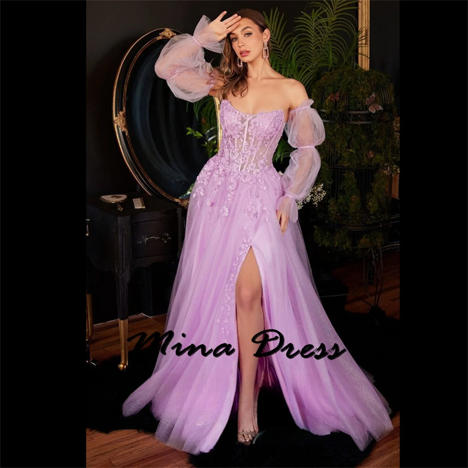 

Mina Customized Embroidered Evening Gown Women's Elegant Dresses for Parties 2024 Luxury Wedding Graduation Dress With Slit Prom