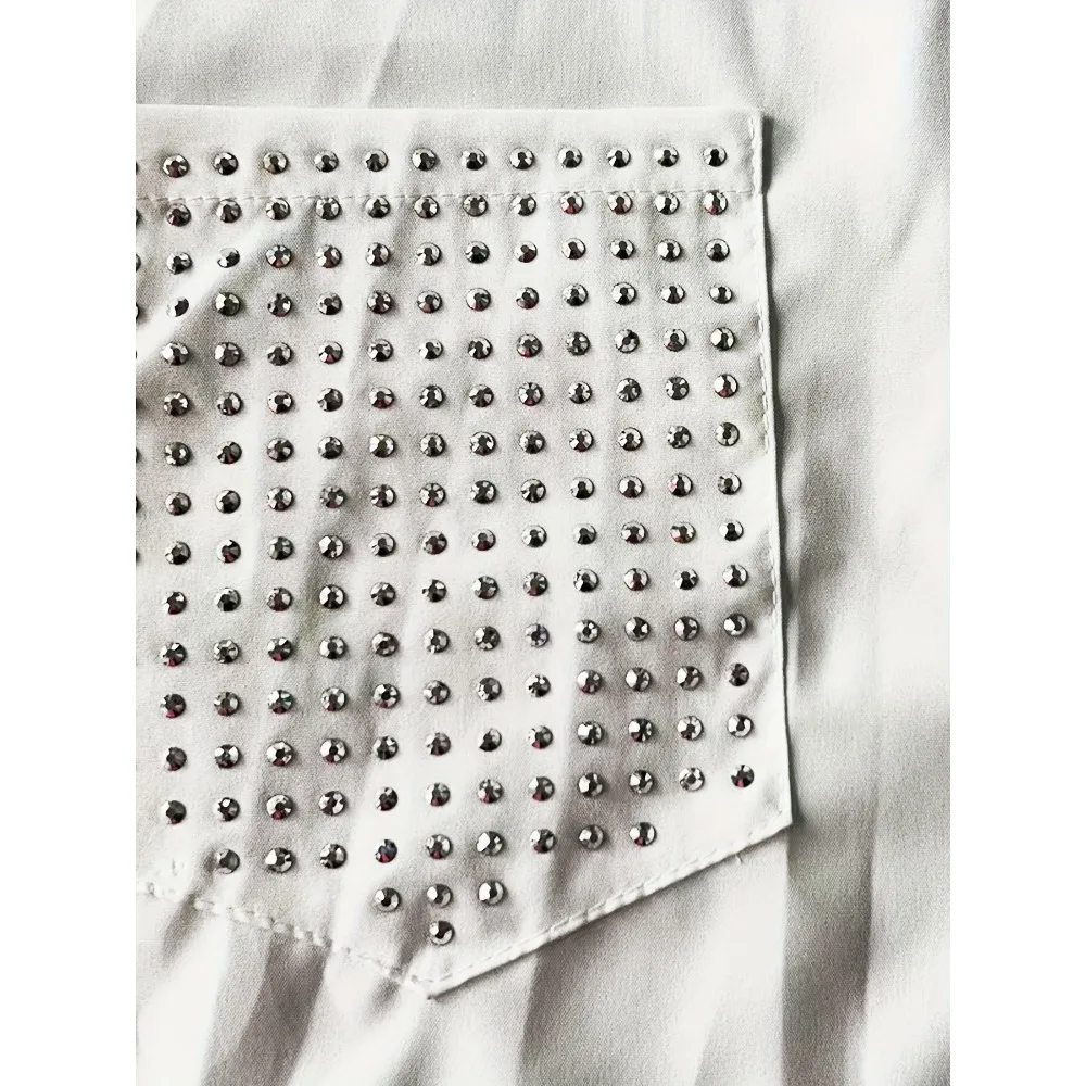 Plus Size Women’s Solid Color With Pockets And Lapels Shirt