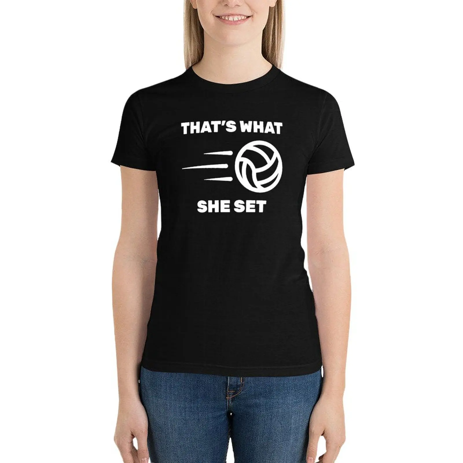 Volleyball Pun That’s What She Set T-Shirt tops anime clothes t-shirt dress for Women plus size sexy