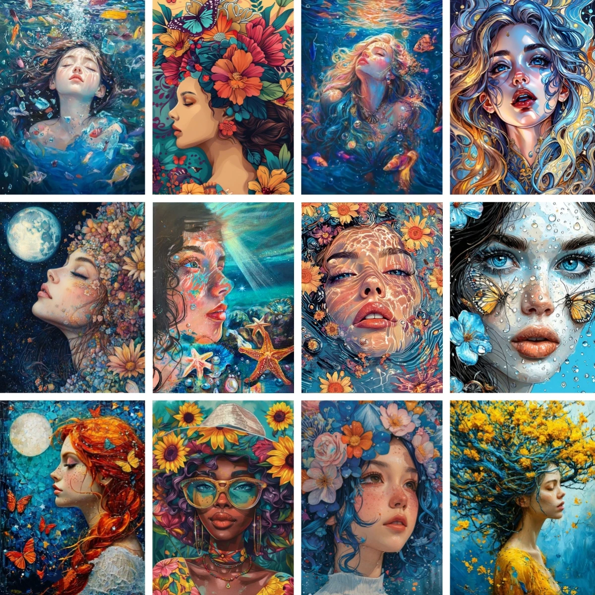 

Набор для творчества: Алмазная мозаика DIY для взрослых «Мистическая женщина в цветущих цветах» – полный комплект с полной выкладкой, эфирное лицо, сказочное искусство, декор для дома, подарок