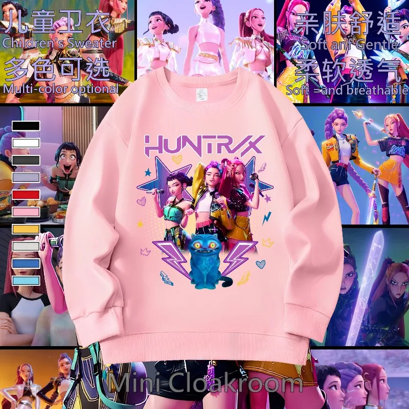 K-pop Demon Hunters Cartoon Print 3-12 Year Old New Style Kids Round-neck Sport Shirt Cute Girl Casual Top Children's Clothing