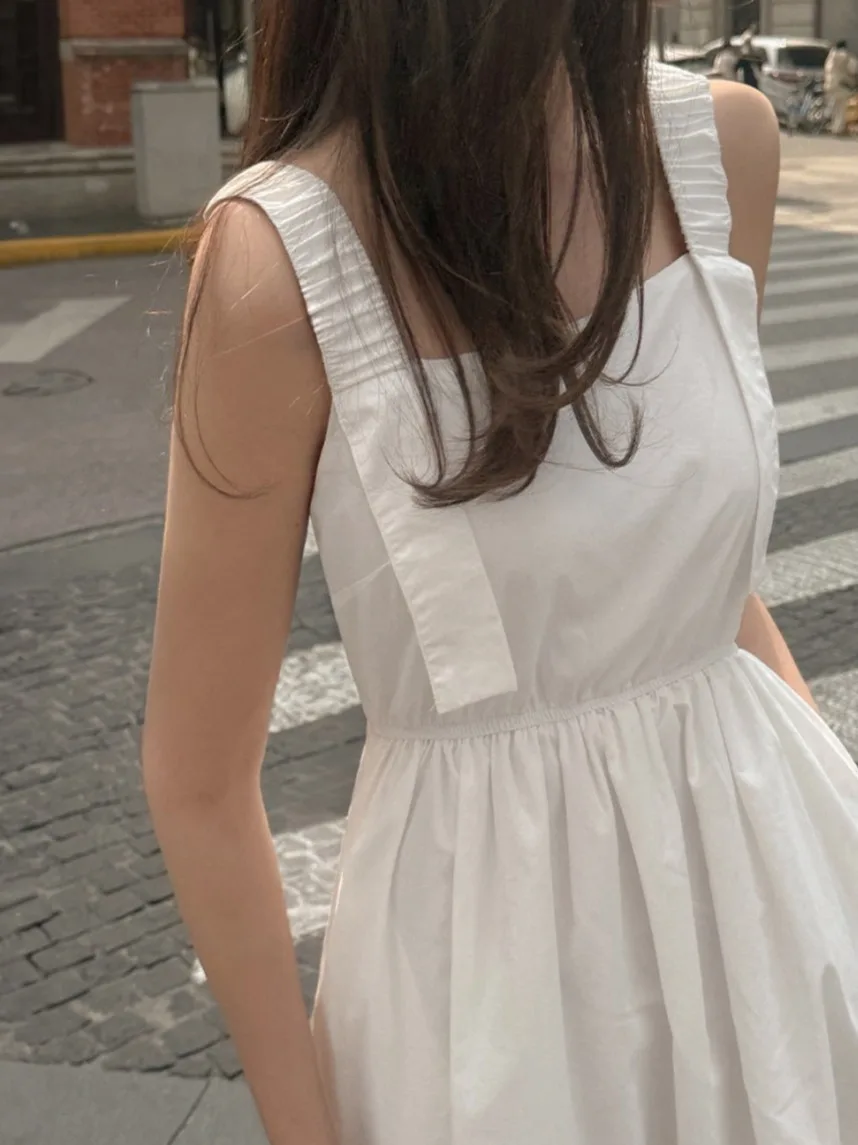 Ele Summer New Sle Chic Square Collar High Waist Slimming Midi Dr Women's Strapl Dr Sli Casual Gown