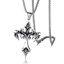 Retro Gothic Flame Cross Pendant Necklace Men's Personalized Punk Religious Trend Lucky Jewelry