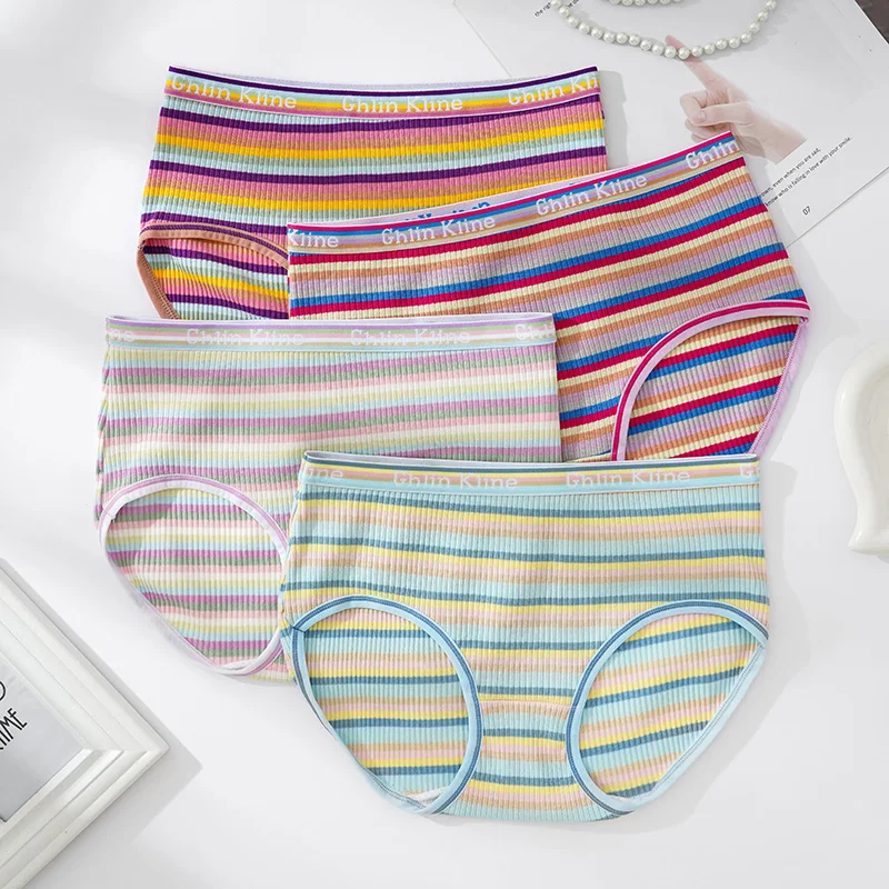 XL-4XL Plus Size Sexy Striped Panties Women\'s Cotton Underwear Striped Briefs Lingerie Comfortable Underpant For Women