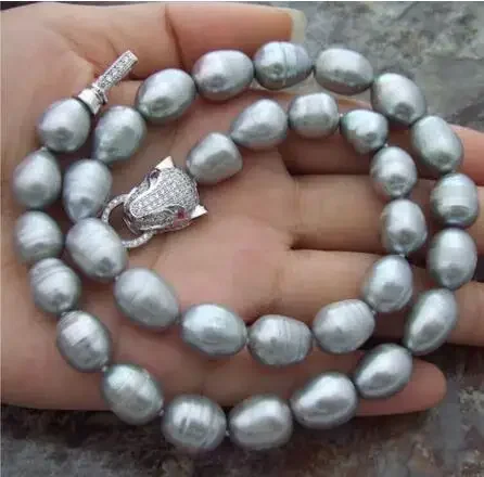 

Superb 11 - 12 MM SOUTH SEA PEARL silver gray necklace 18 polegada