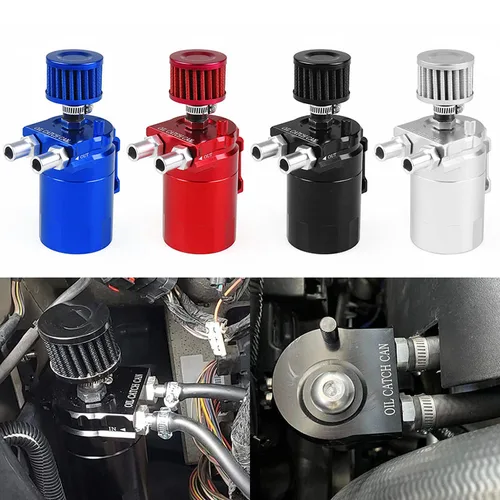 Tanque de depósito de lata de captura de aceite Universal con Mini filtro de ventilación de aluminio deflectorado con accesorios de 9mm y 15mm varilla medidora de aceite