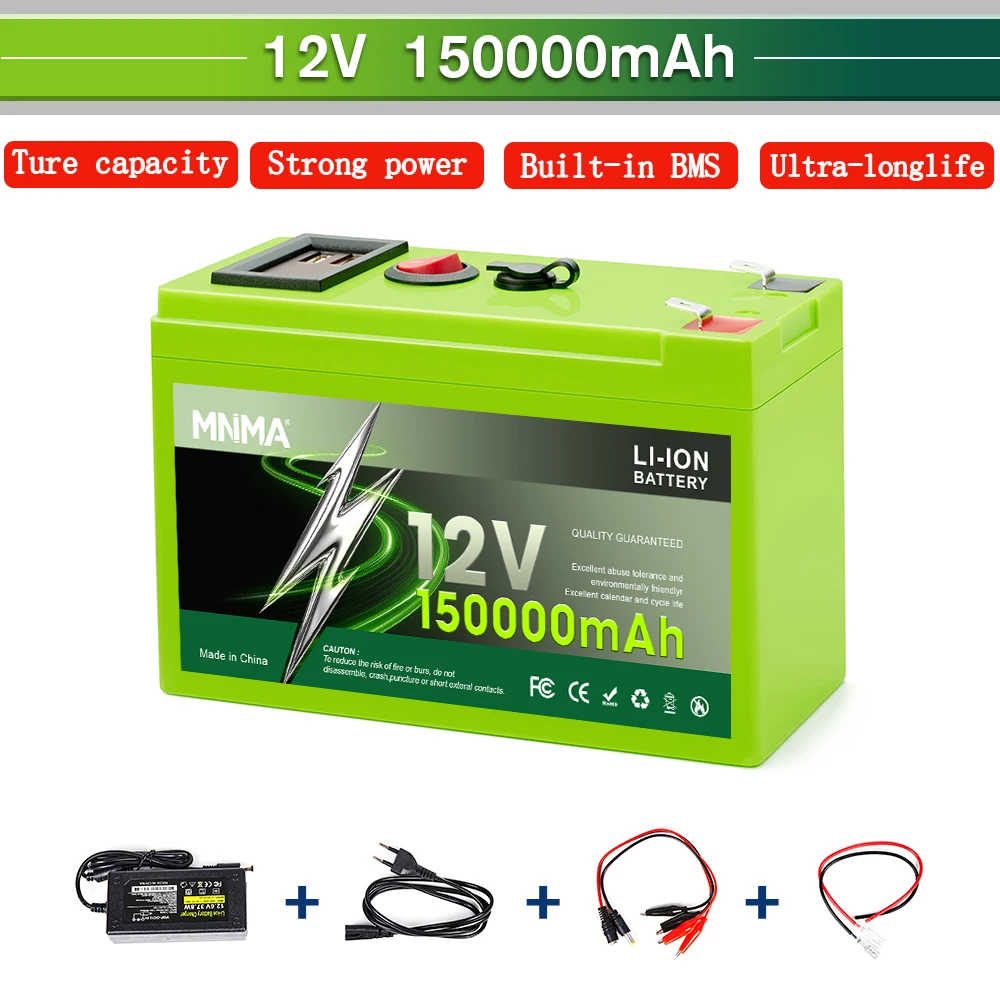 

12V 150Ah Lithium LiFePO4 Deep Cycle Battery for Solar,Fish Finder, Lighting, Power Wheels, Off-Grid Applications Built-in BMS