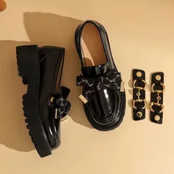 TOPHQWS İngiliz tarzı kadın loafer'lar yüksek kaliteli deri Mary Shoes ayakkabı Retro yuvarlak ayak Lolita Platform ayakkabılar daireler üzerinde kayma