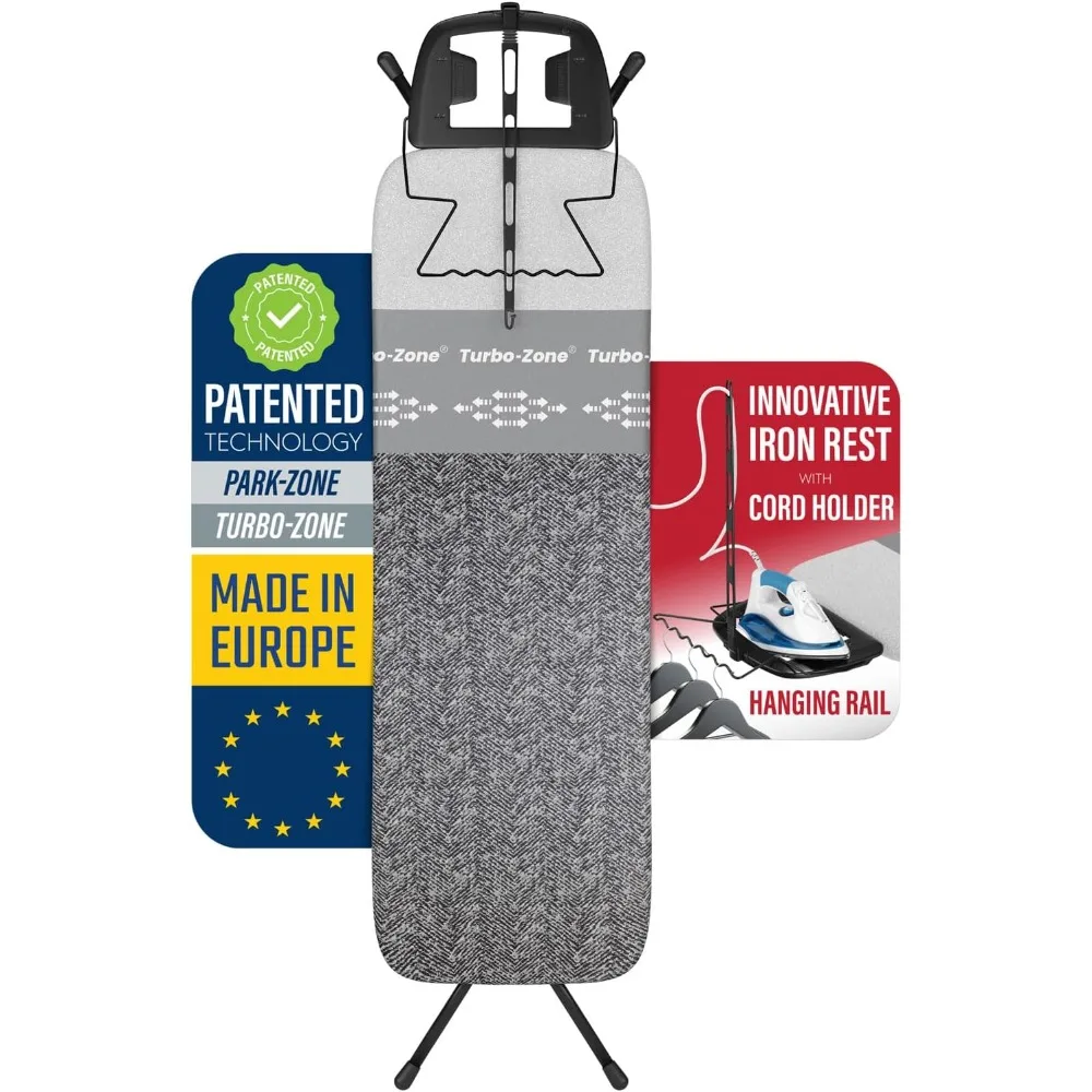 

Heavy Duty Ironing Board 48x15 | Designed & Made in Europe with Patent Technology, Turbo & Park Zone