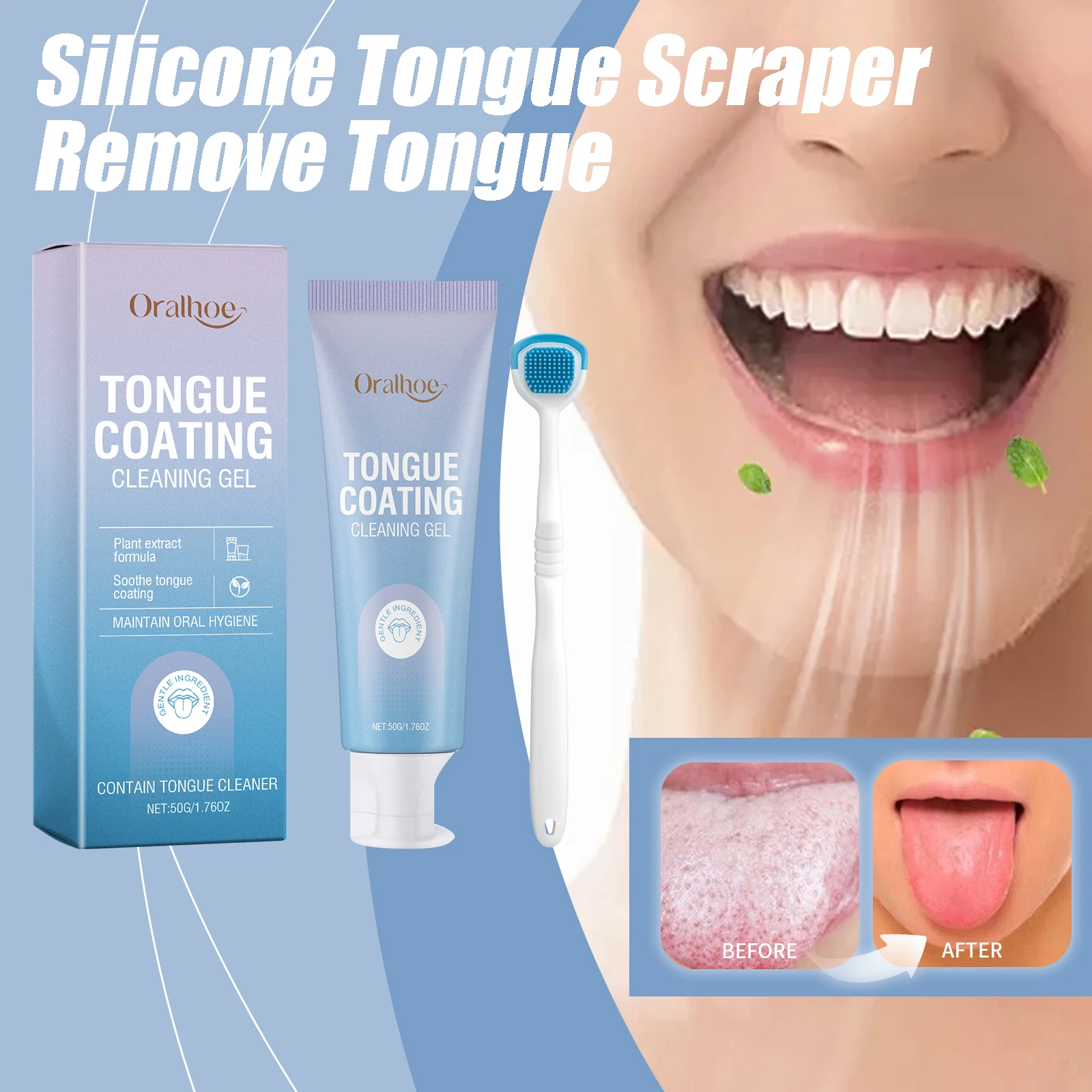 Silicone Tongue Scraper Remove Tongue Coating Inhibit Oral Bacteria Improve Bad Breath Freshener Tongue Cleansing Toothbrush Set