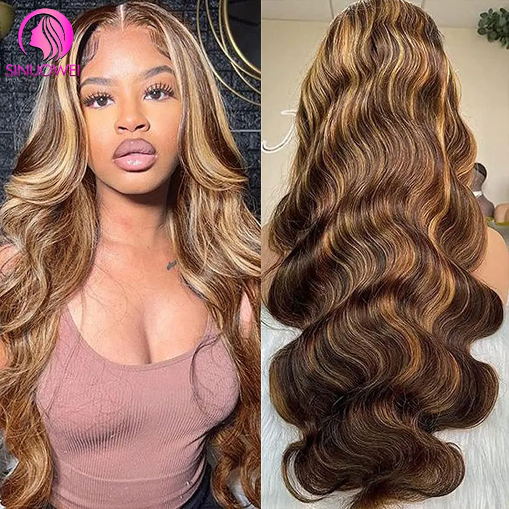 P4/27 Honey Blonde Colored Wigs Body Wave 13x4 Lace Frontal Human Hair Wig 30 32Inch Body Wave Frontal Wig For Women 180%Density