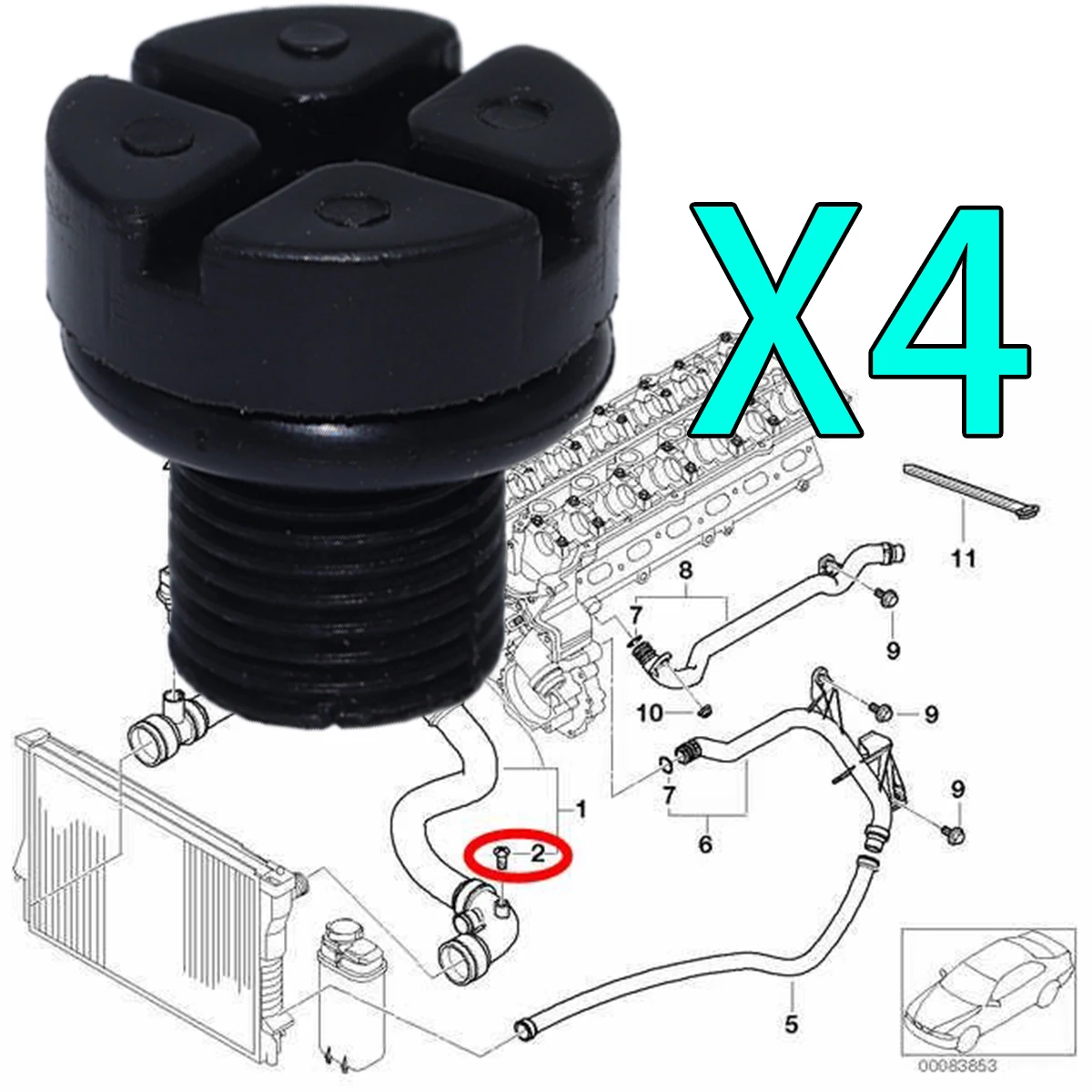4Pcs For MINI R50 R53 Cabrio R52 Coolant Air Valve Bolt Bleeder Screw Radiator Cap Expansion Tank Plug Vent Fixing Clips Rivet