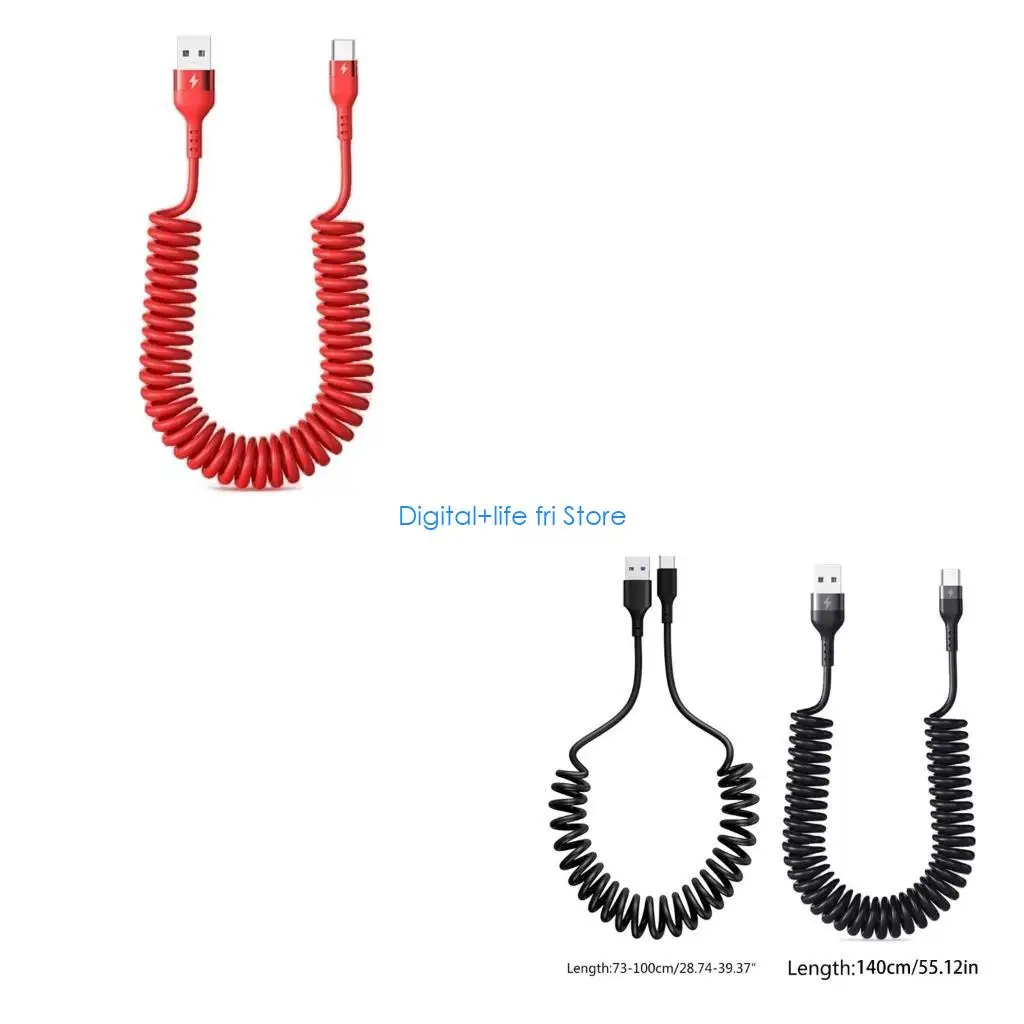 E06D USB A to USB C Phone Charger Cord USB C Type C Charger Cables Phone Charging Cables Stretching Cord Replacement