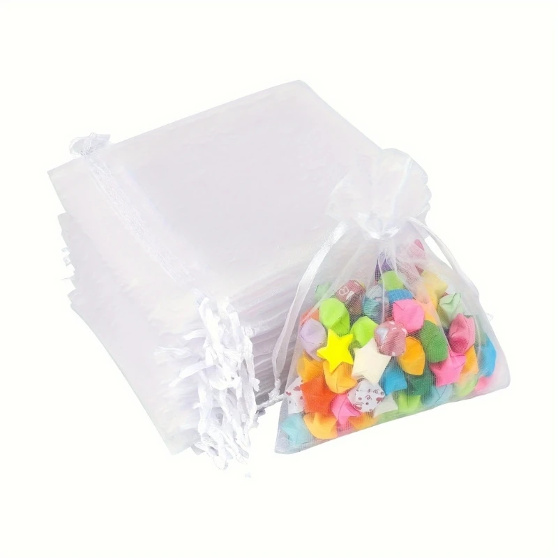 50 Pieces Transparent Mesh Bags Convenient Bead Storage Pouches White Jewelry Drawstring Bag for Travel and Daily Use