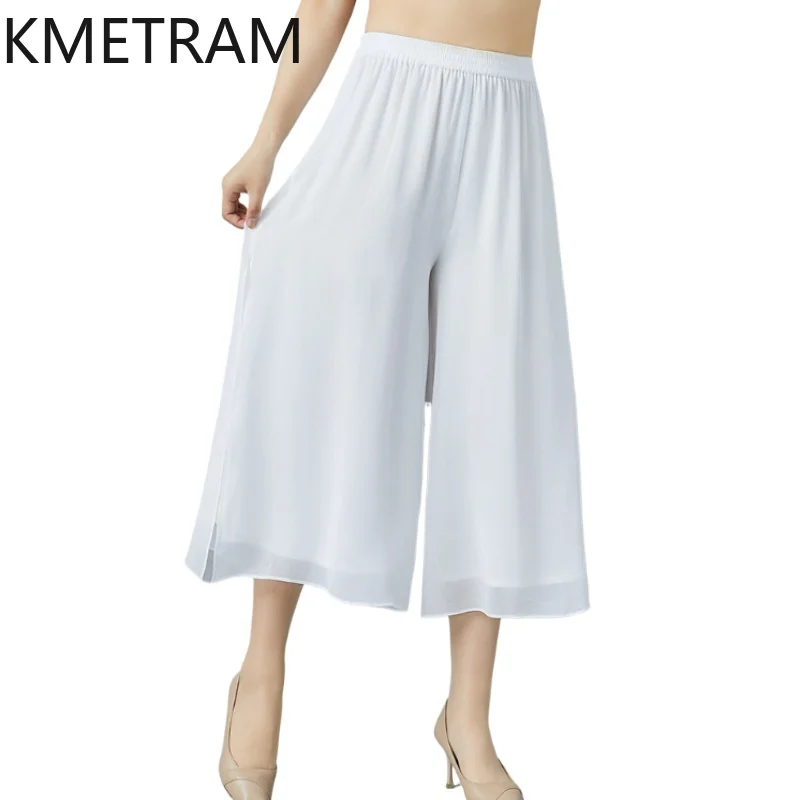 KMETRAM 100% Mulberry Silk Women Pants Casual Baggy Pants Real Silk Summer Wide Leg Cropped Pants 2026 Woman Clothing Pantalones