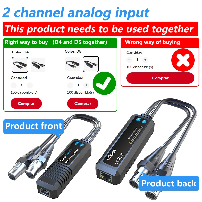 2 independent card faucet Input, turn to Dante output Dante 2Ch Analog Input Dongle Converter