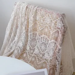 Beige Mesh Embroidered Lace Fabric For Dresses Arts Crafts Sewing Home Decoration Fabric By the yard