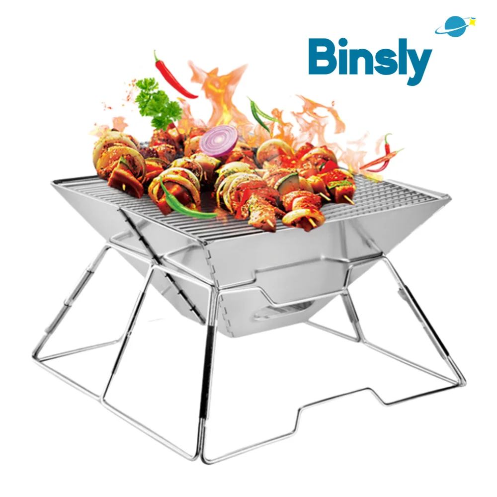 

Outdoor Stainless Steel BBQ Grill Stove Windproof Portable Folding Camping Charcoal Wood Stove Barbecue Grill Equipments