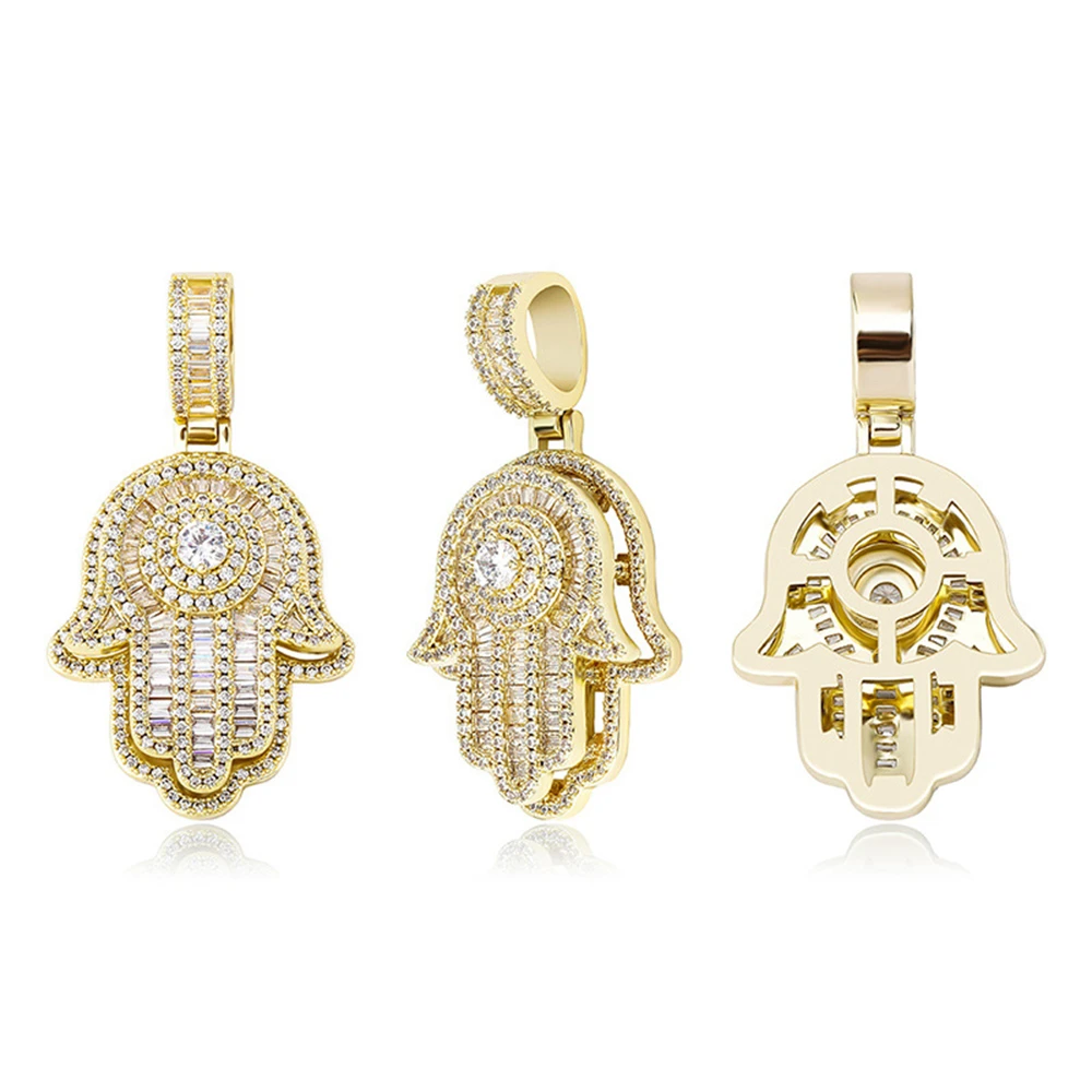 

Бестселлер в стиле хип-хоп со льдом и цирконом, двухслойная подвеска на руку Хамса, унисекс, острые универсальные ювелирные изделия