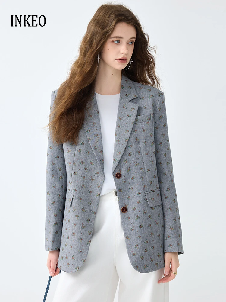 

Fashion Print blazer for women Large size 2025 New Long sleeve Single breasted jacket Loose Streetwear Outerwear INKEO 5O070