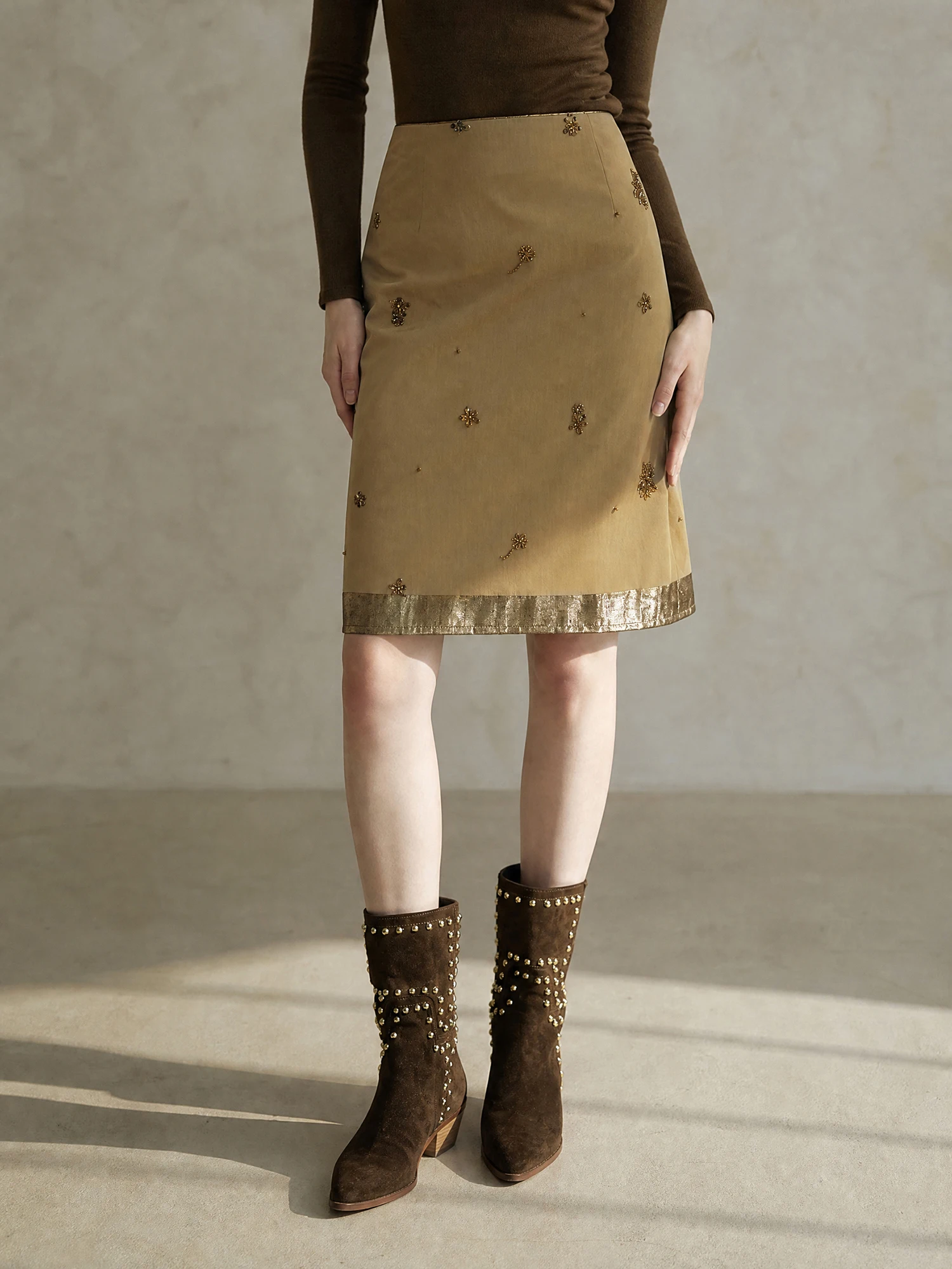 Handmade Beaded Straight Tube  Skirt High Waist Polyester Blend Comfortable Commute Versatile A-Line Skirt for Women