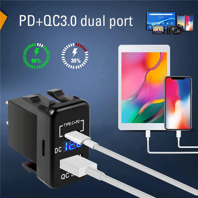 USB-розетка 12–24 В, двойная быстрая зарядка 3.0 и PD USB C, разъем для зарядного устройства, адаптер питания для автомобиля, лодки, морского грузовика-B