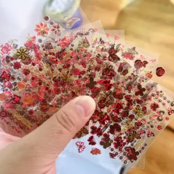 30Pcs/Set Red Golden 3D Nail Art Sticker Hot Stamping Hollow Decals Mixed Designs Adhesive Flower Nail Tips Letter Butterfly Set