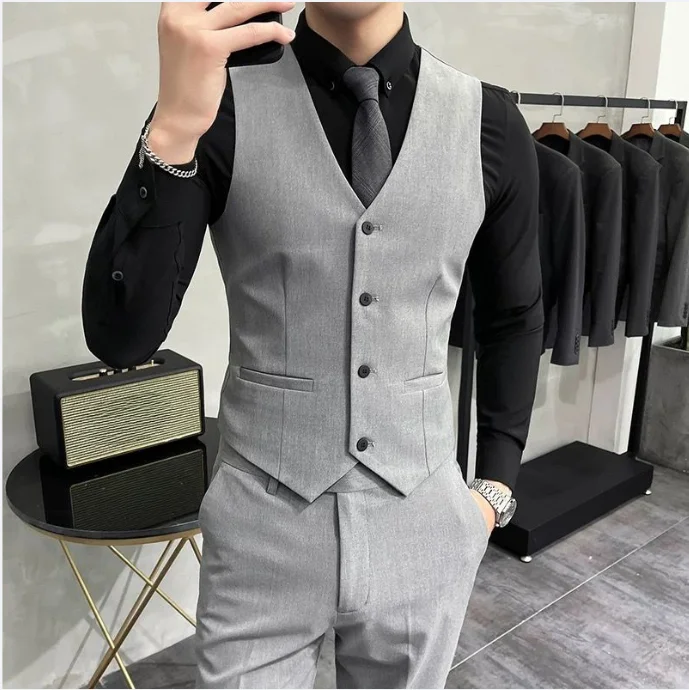 

S-5XL High-end Solid Color Elastic Men's Casual Business Vest Groom Wedding Suit Party Waist Coat