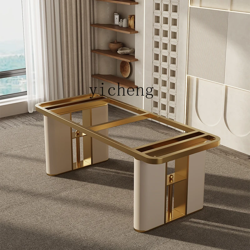 

XL light luxury high-end table leg bracket stainless steel leather marble luxury stone rock slab dining table