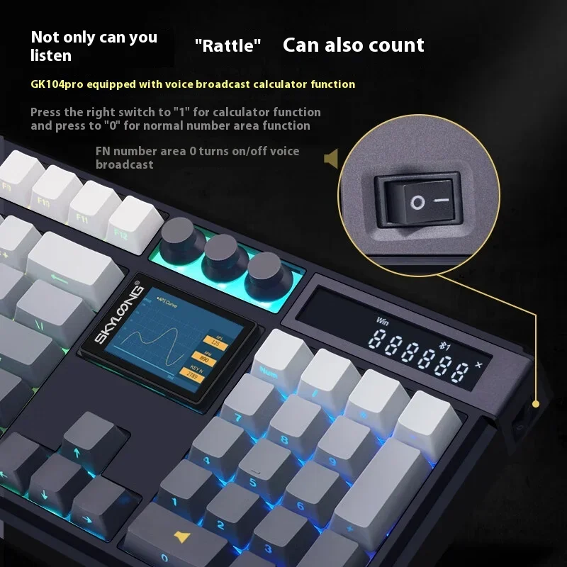 Imagem -04 - Skyloong-teclado Mecânico Personalizado Gk104pro Mode Gasket Hot Plug Dual Screen Knob Voice Calculator Jogo Teclado Office