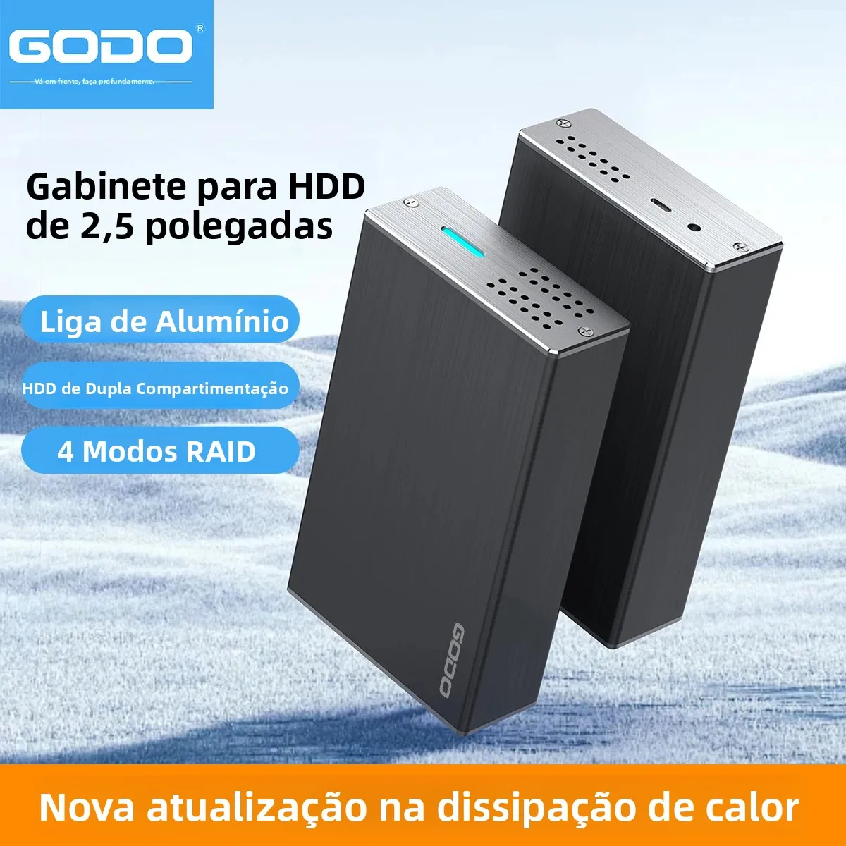 GODO Caixa Externa para HD SATA de 2.5 polegadas com Duas Baias, USB 3.0, Suporte para RAID/JBOD, Gabinete para SSD/HDD