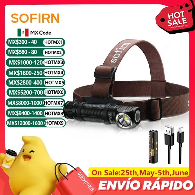 Sofirn HS40 USB C wiederaufladbare Stirnlampe 18650 superhelle SST40 LED-Taschenlampe 2000 lm