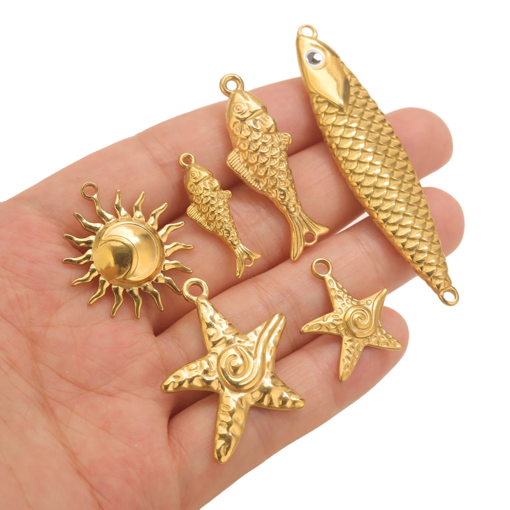 

2/5PCS Stainless Steel Charming Starfish Pendant Double Hole Fish Connector for DIY Necklace Jewelry Making Supplies Wholesale
