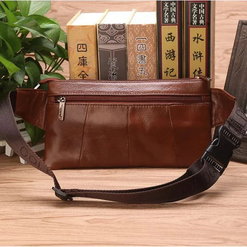 Men Fanny Pack Waist Bags Genuine Leather Pouch Travel Vintage Fashion Male Real Cowhide Hip Belt Sling Chest Bum Bag Purse