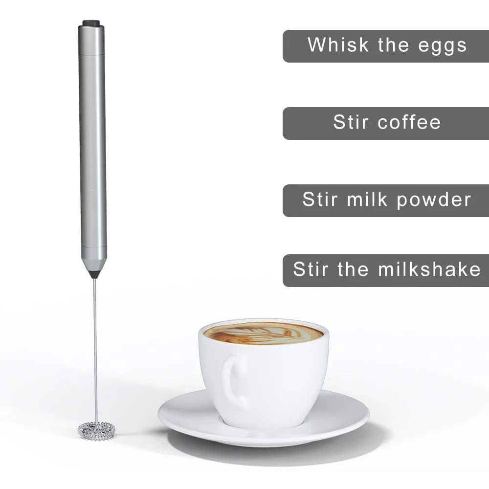 Handheld Milk Frother Bateria, Mini misturador, Fabricante de espuma elétrica, Espuma de leite de aço inoxidável para café