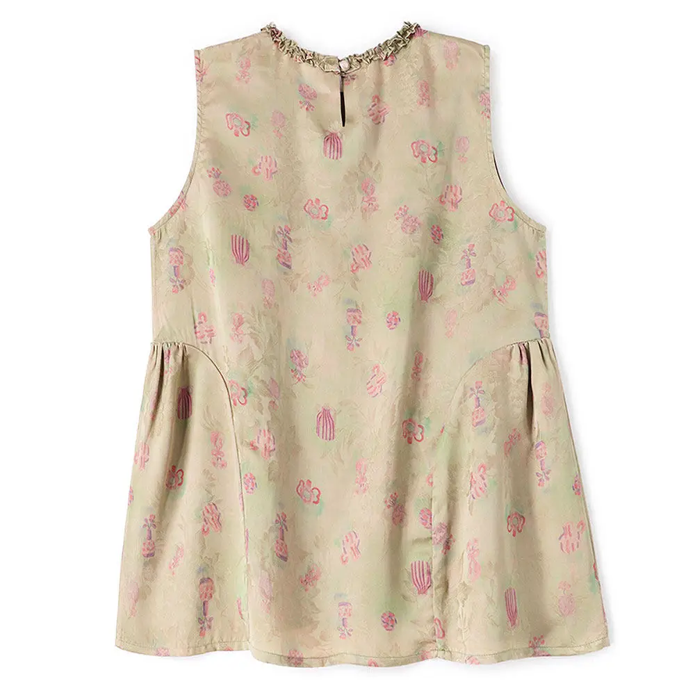 BirdTree-Silk Watered Gauze Elegant Vest, O Neck Jacquard Ruffles, Women Age Reduction Loose Tank Top, 2026 Summer New T66233CC