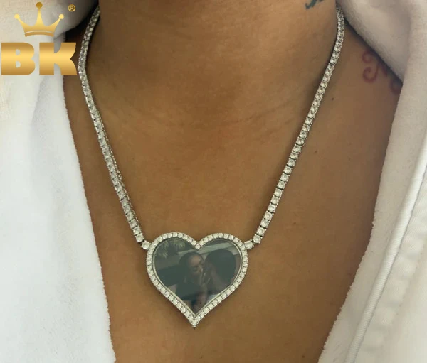 Colgante Personalizado TBTK con Forma de Corazón y Cadena de Tenis de 3mm, Grabado de Nombre, Joyería Hiphop con Circonitas, Regalo Conmemorativo