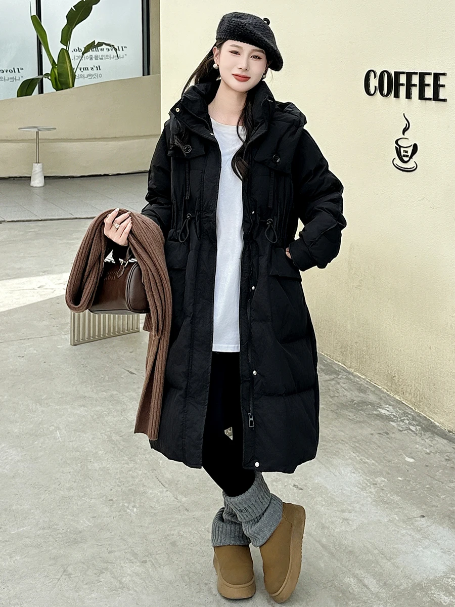 

White Du down Puffer Jaet Long Women's New Winter Coat Trendy Commute Sle Thiened Hat Collar 2024 Winter Collection