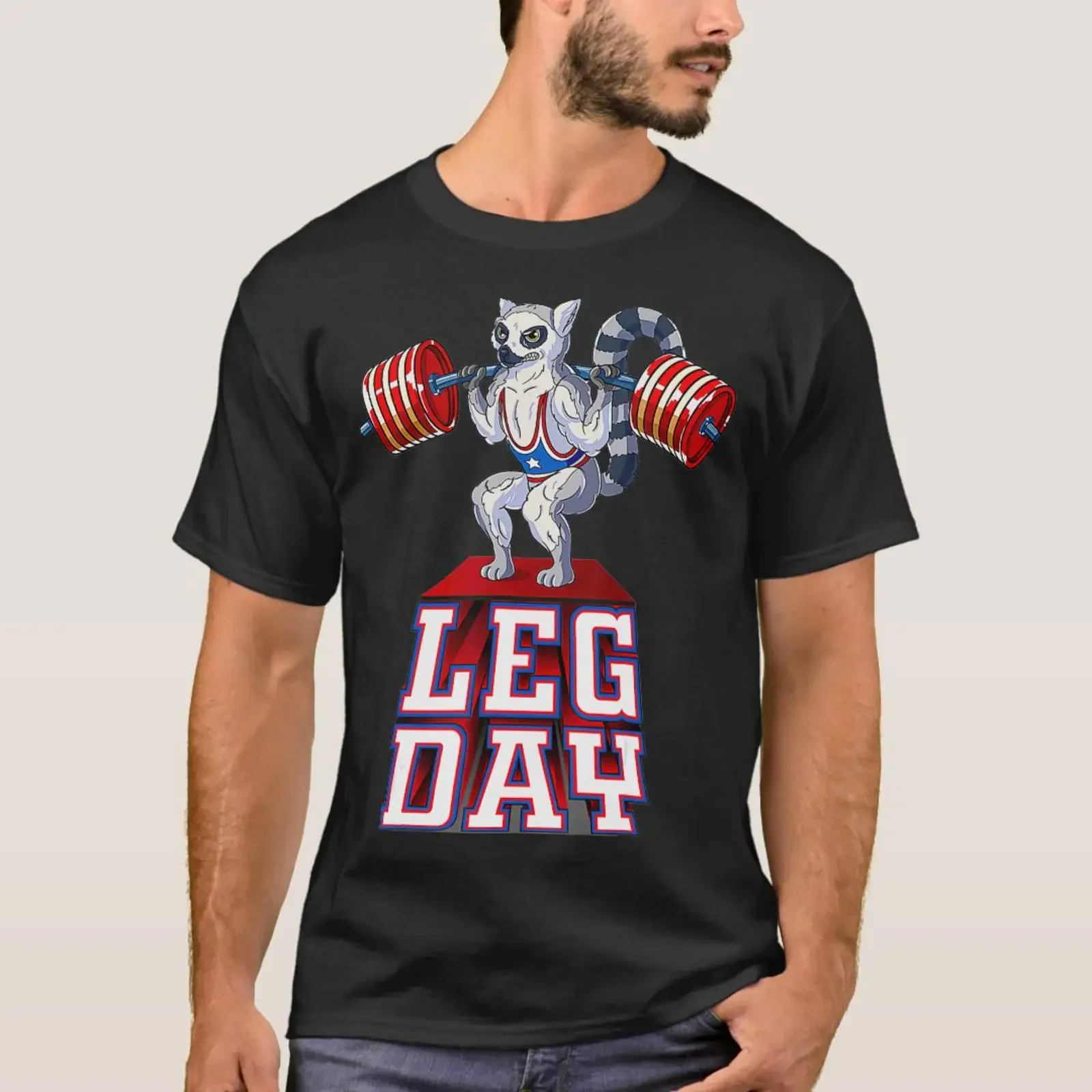 Leg Day lemur Weight Lifting Squat Gym Training T Shirt vintage Washed homme Breathable Slightly Stretched