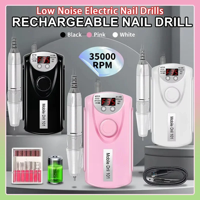 35000 دورة في الدقيقة آلة حفر الأظافر للأظافر قابلة للشحن مانيكير منخفضة الضوضاء المهنية الكهربائية مسمار التدريبات موتور Polishe ساندر