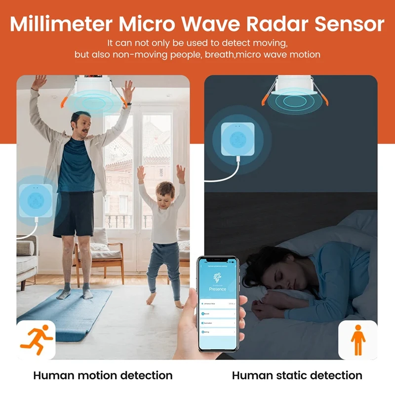 Sensor inteligente de presença humana Zigbee-24G com precisão de detecção de luminância Tuya Sensor inteligente de micromovimento humano