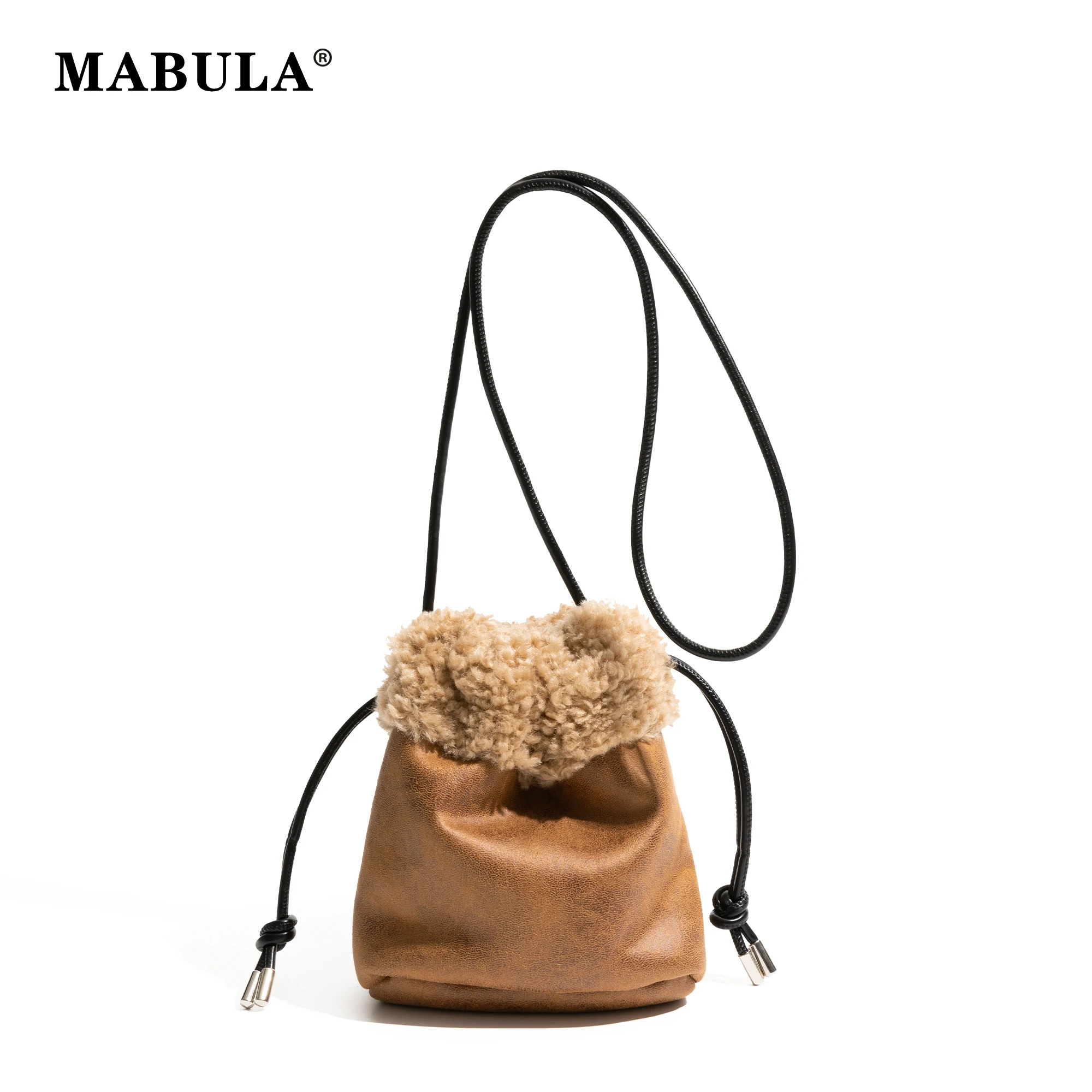 

MABULA Autumn Winter Fashion Ladies Fur Hobo Bag Fluffy Fabric Vintage Solid Color Small Phone Purse Simple Casual Crossbody Bag