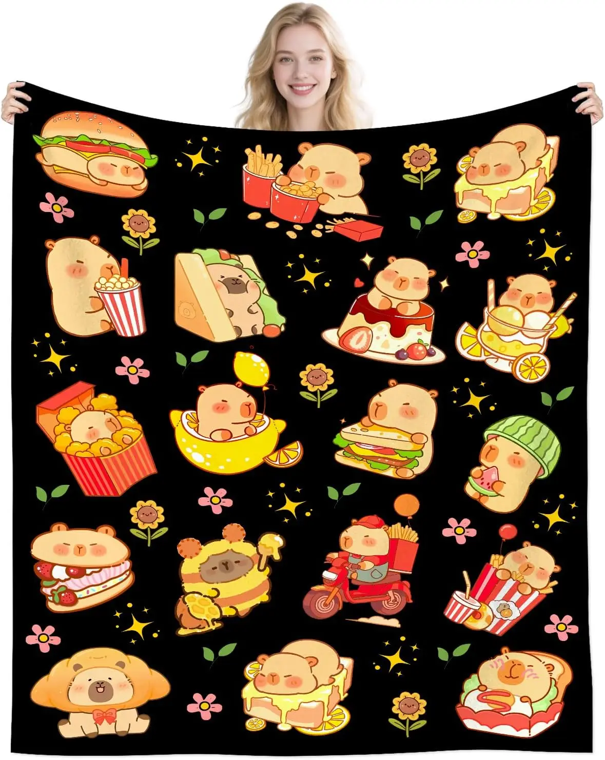 Cute Bear Food Theme Throw Blanket Kawaii Design for Living Room Decor Gift for Her PopCultureStyle70x100