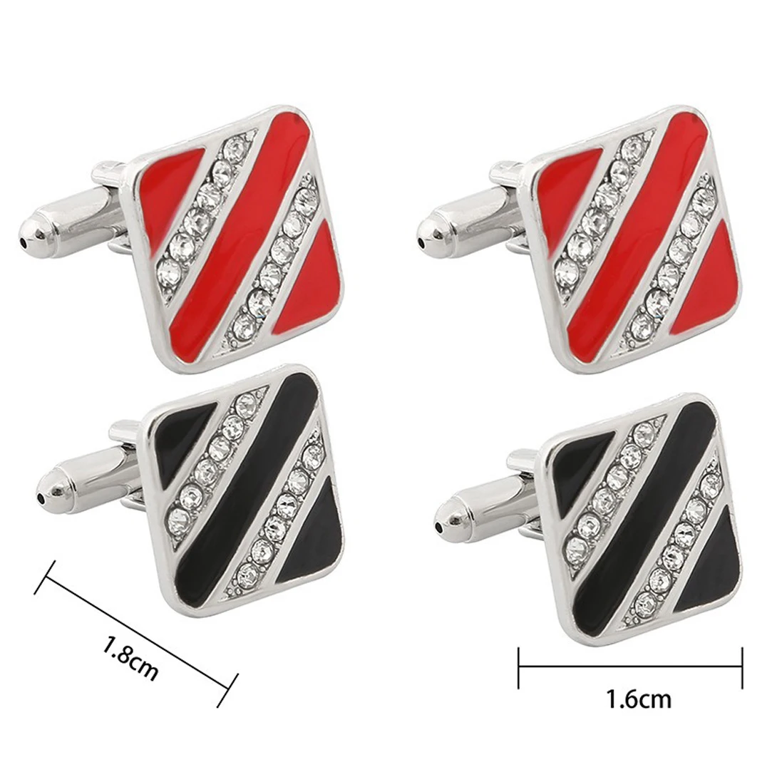 Shiny Rhinestone Paved Square Cufflinks Alloy Diagonal Stripe Enamel French Shirt Cuff Links Men Tuxedo Wedding Business Suits