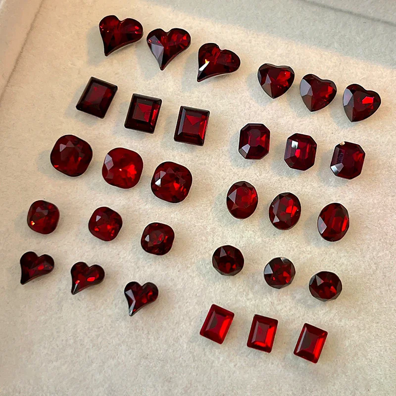 5 pçs vermelho gemas de unhas apontou fundo strass múltiplas formas prego cristal diamante misturado luxo vidro strass encantos decoração