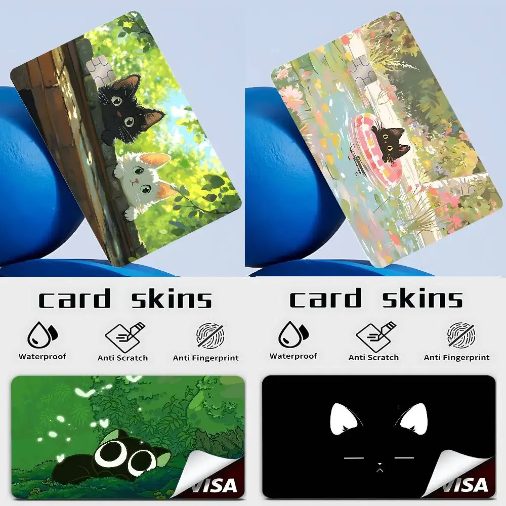 Pegatinas para tarjetas de crédito con diseño de gato negro, mate, antiarañazos, adecuadas para tarjetas VISA, tarjetas IC sin contacto para autobús y metro