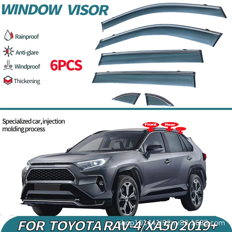 

Suitable for 2019-2024 Toyota RAV4 Window visors Rain or Shine PC Six-piece Rain Shield
