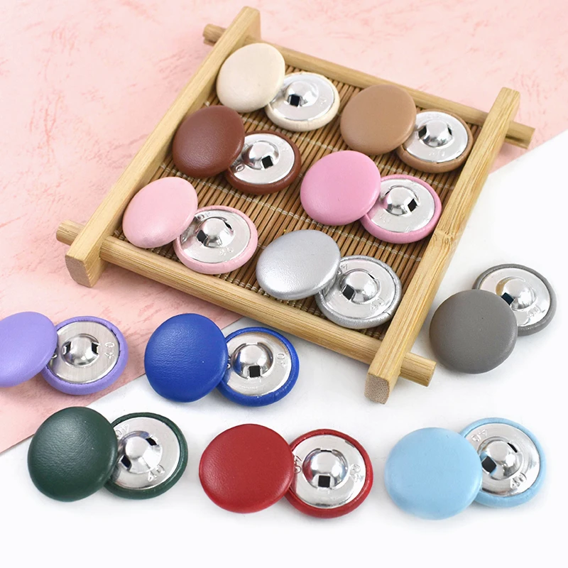 

50Pcs 11-28mm Leather Covered Button for Coat Jacket Decorative Buckle Round Shank Buttons Clasp Clothes DIY Sewing Accessories